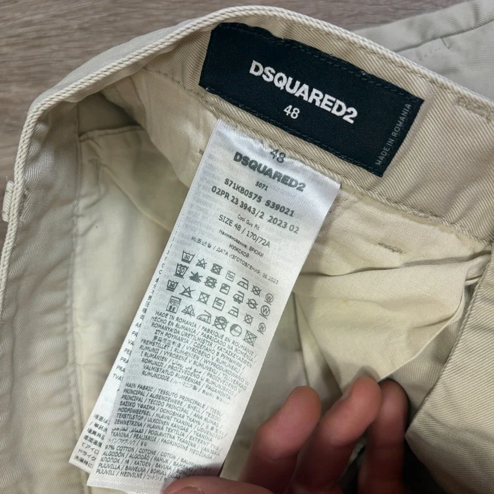 Dsquared2 Low Rise Slim Fit Cotton Blend Chinos Size 48 34x30 Tan Beige